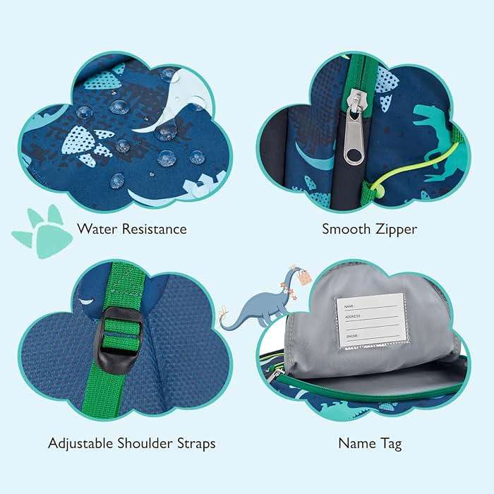 mommore Kids Backpack for Kindergarten Water Resistant Preschool Backpack Dinosaur Boys Bookbag Age 4-6 - Image 6