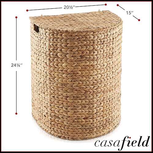 Casafield Half Moon Laundry Hamper with Lid and Removable Liner Bag - Natural, Woven Water Hyacinth Laundry Basket for Clothes and Towels - Image 2