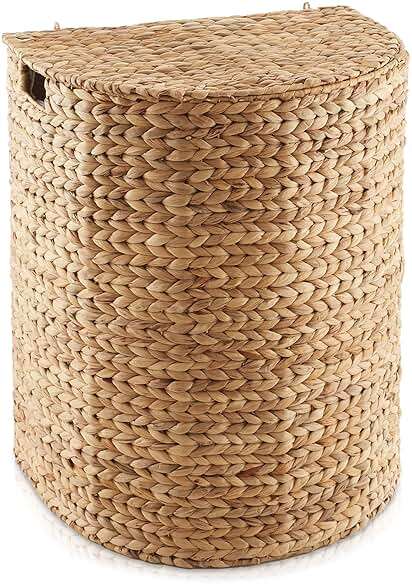 Casafield Half Moon Laundry Hamper with Lid and Removable Liner Bag - Natural, Woven Water Hyacinth Laundry Basket for Clothes and Towels - Image 4