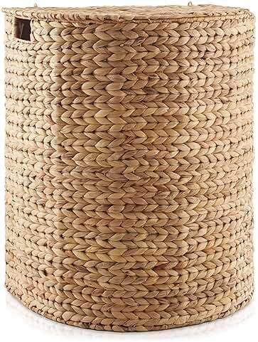 Casafield Half Moon Laundry Hamper with Lid and Removable Liner Bag - Natural, Woven Water Hyacinth Laundry Basket for Clothes and Towels - Image 5