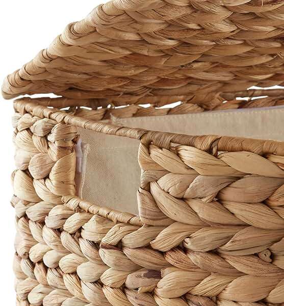 Casafield Half Moon Laundry Hamper with Lid and Removable Liner Bag - Natural, Woven Water Hyacinth Laundry Basket for Clothes and Towels - Image 6