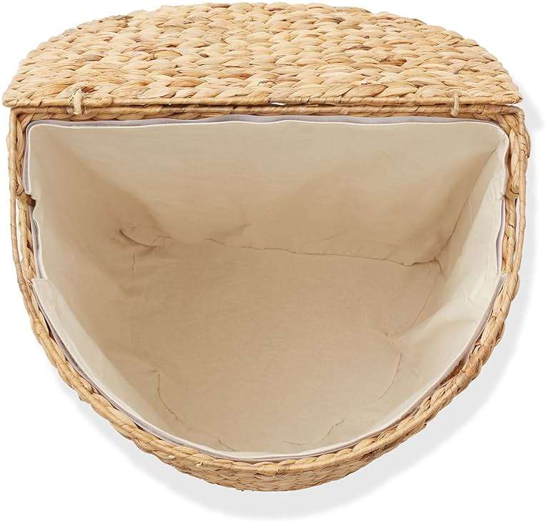 Casafield Half Moon Laundry Hamper with Lid and Removable Liner Bag - Natural, Woven Water Hyacinth Laundry Basket for Clothes and Towels - Image 7