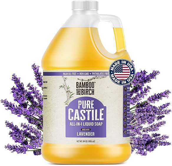 BAMBOO AND BIRCH Pure Castile Soap Liquid, Lavender, 64 oz | Certified Palm Oil Free, Natural Soap - Image 1