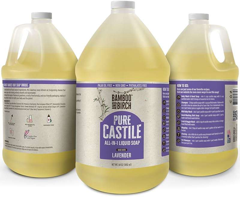 BAMBOO AND BIRCH Pure Castile Soap Liquid, Lavender, 64 oz | Certified Palm Oil Free, Natural Soap - Image 2