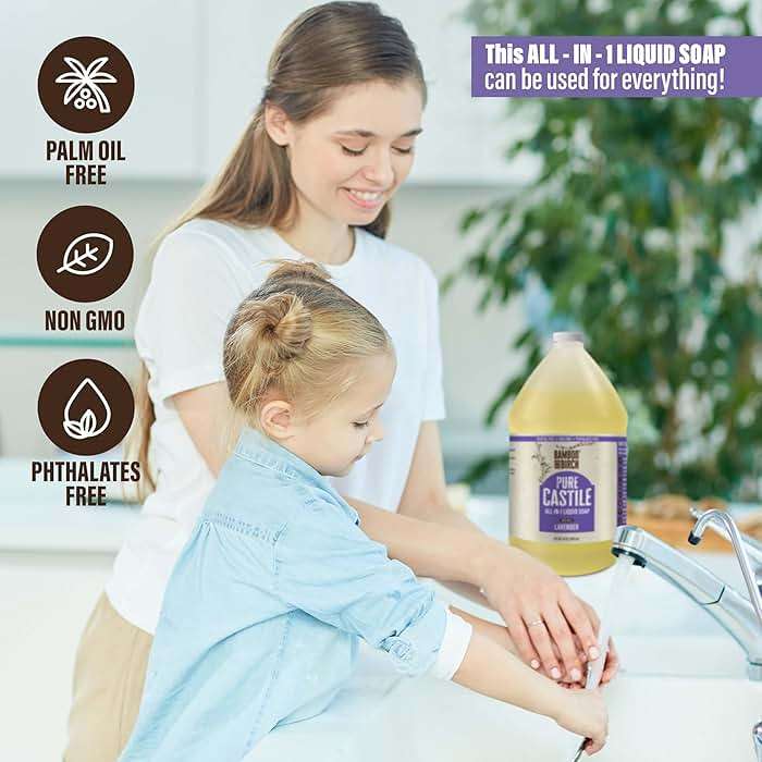 BAMBOO AND BIRCH Pure Castile Soap Liquid, Lavender, 64 oz | Certified Palm Oil Free, Natural Soap - Image 4