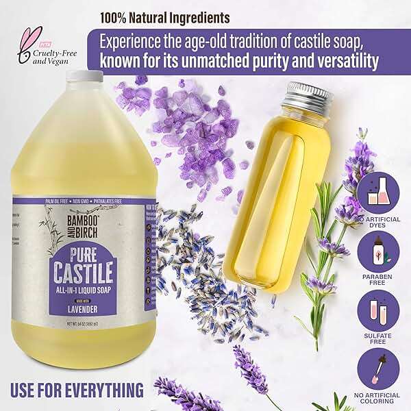 BAMBOO AND BIRCH Pure Castile Soap Liquid, Lavender, 64 oz | Certified Palm Oil Free, Natural Soap - Image 5