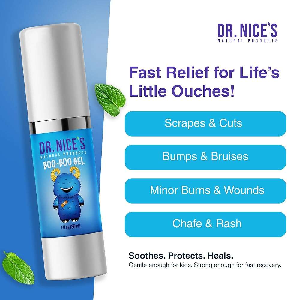 Boo Boo Gel for Kids by DR. NICE'S – First Aid Hydrogel for Cuts, Scrapes, Minor Burns, Blisters, Chafing & Skin Irritations, Cooling & Soothing Skin  Repair Gel, Made in USA, 01 fl oz - Image 2