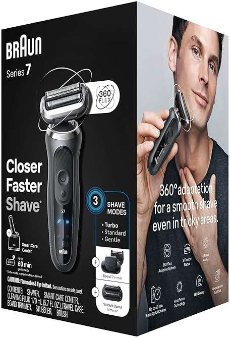 Braun Series 7 Electric Shaver for Men, Wet & Dry Foil Razor, 4-in-1 SmartCare Clean & Charge Center, Beard Trimmer Attachment, Stubble Attachment, Travel Case, Grey 7185cc - Image 11