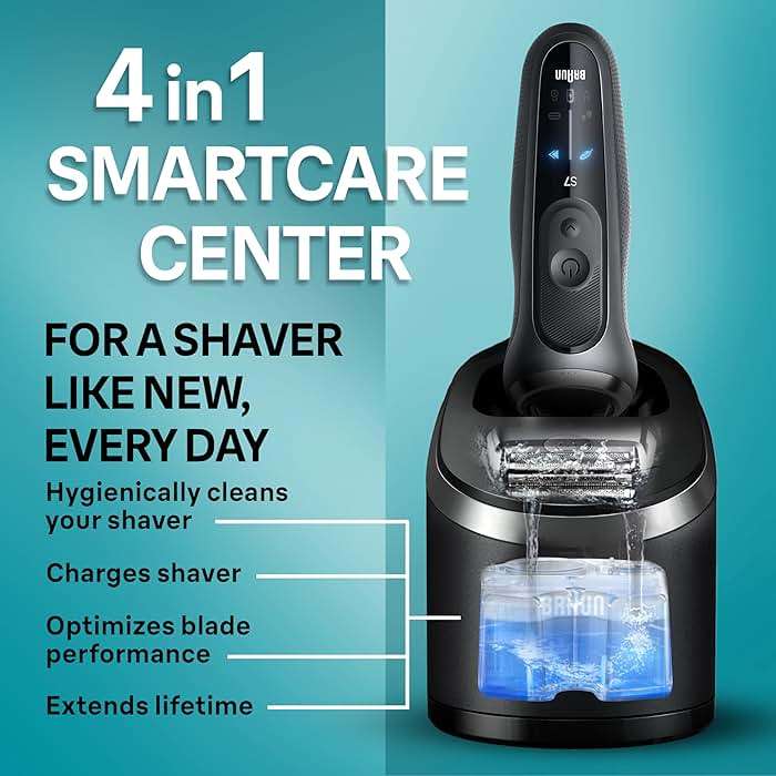 Braun Series 7 Electric Shaver for Men, Wet & Dry Foil Razor, 4-in-1 SmartCare Clean & Charge Center, Beard Trimmer Attachment, Stubble Attachment, Travel Case, Grey 7185cc - Image 6