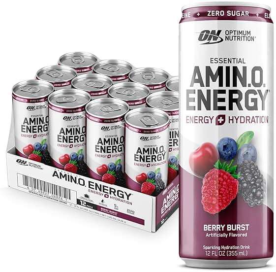 Optimum Nutrition Amino Energy Sparkling Hydration Drink, Electrolytes, Caffeine, Amino Acids, BCAAs, Sugar Free, Berry Burst, 12 Fl Oz, 12 Pack - Image 2