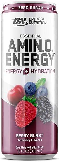 Optimum Nutrition Amino Energy Sparkling Hydration Drink, Electrolytes, Caffeine, Amino Acids, BCAAs, Sugar Free, Berry Burst, 12 Fl Oz, 12 Pack - Image 9