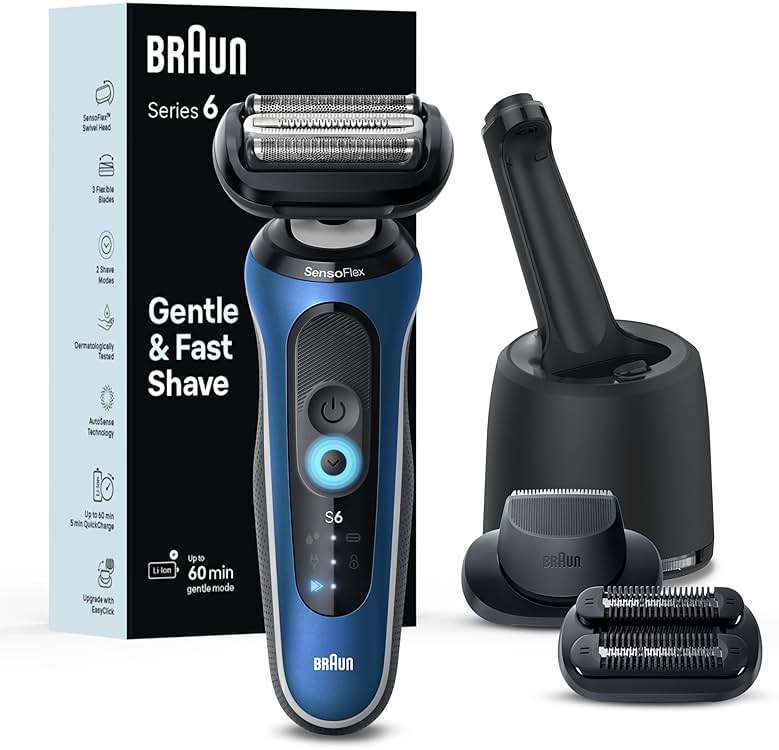 Braun Electric Shaver for Men, Series 6 6177cc, Wet & Dry Shave, Turbo & Gentle Shaving Modes, Foil Shaver, Blue - Image 1