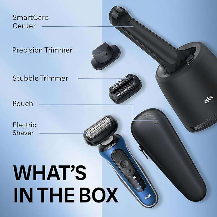 Braun Electric Shaver for Men, Series 6 6177cc, Wet & Dry Shave, Turbo & Gentle Shaving Modes, Foil Shaver, Blue - Image 3