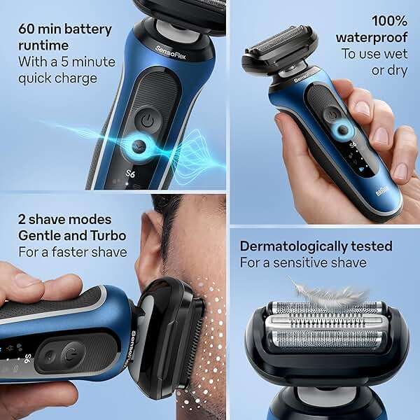 Braun Electric Shaver for Men, Series 6 6177cc, Wet & Dry Shave, Turbo & Gentle Shaving Modes, Foil Shaver, Blue - Image 4