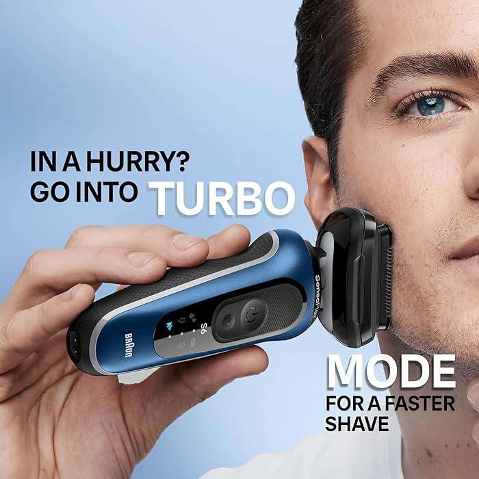 Braun Electric Shaver for Men, Series 6 6177cc, Wet & Dry Shave, Turbo & Gentle Shaving Modes, Foil Shaver, Blue - Image 5