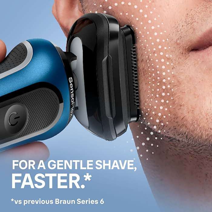Braun Electric Shaver for Men, Series 6 6177cc, Wet & Dry Shave, Turbo & Gentle Shaving Modes, Foil Shaver, Blue - Image 9