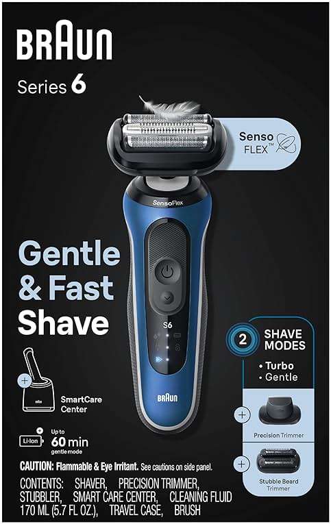 Braun Electric Shaver for Men, Series 6 6177cc, Wet & Dry Shave, Turbo & Gentle Shaving Modes, Foil Shaver, Blue - Image 10