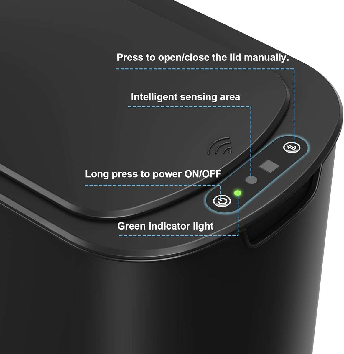 Cesun Motion Sensor Trash Can, 5 Gallon Automatic Bathroom Garbage Can with Lid, Touchless Smart Plastic Slim Wastebasket for Bathroom, Office, rv, Bedroom, Living Room, Black - Image 5