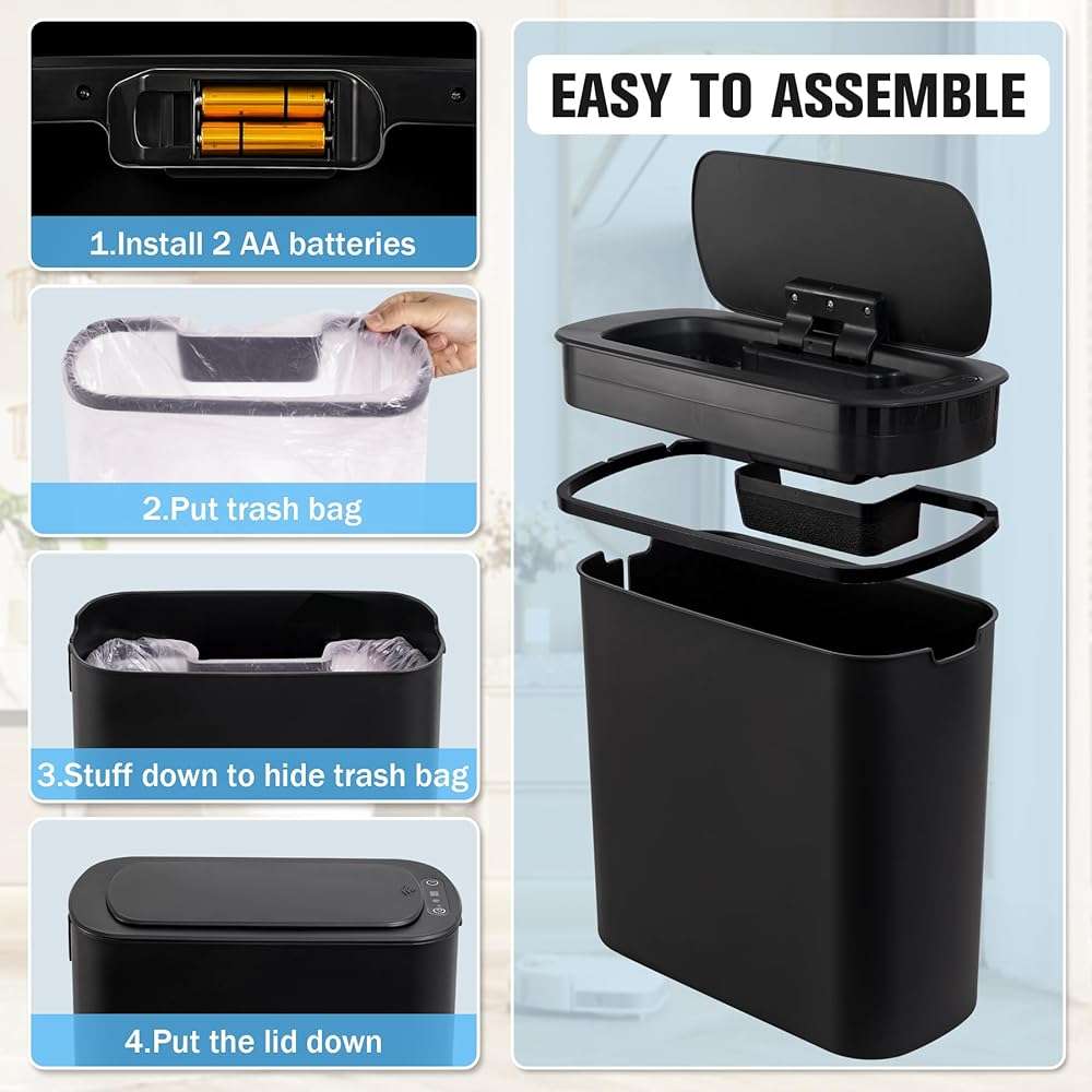 Cesun Motion Sensor Trash Can, 5 Gallon Automatic Bathroom Garbage Can with Lid, Touchless Smart Plastic Slim Wastebasket for Bathroom, Office, rv, Bedroom, Living Room, Black - Image 6