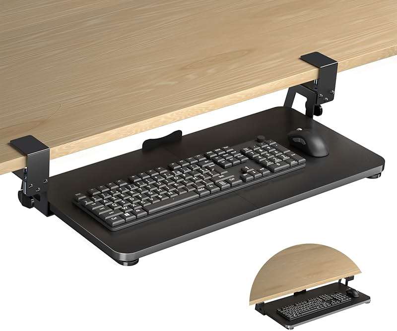 XINLEI Keyboard Tray Under Desk Large C-Clamp 25.6” (30” Including Clamps) x 11.8” Slide-Out Platform Computer Drawer Pull Out Keyboard & Mouse Tray Black DSF4 - Image 1