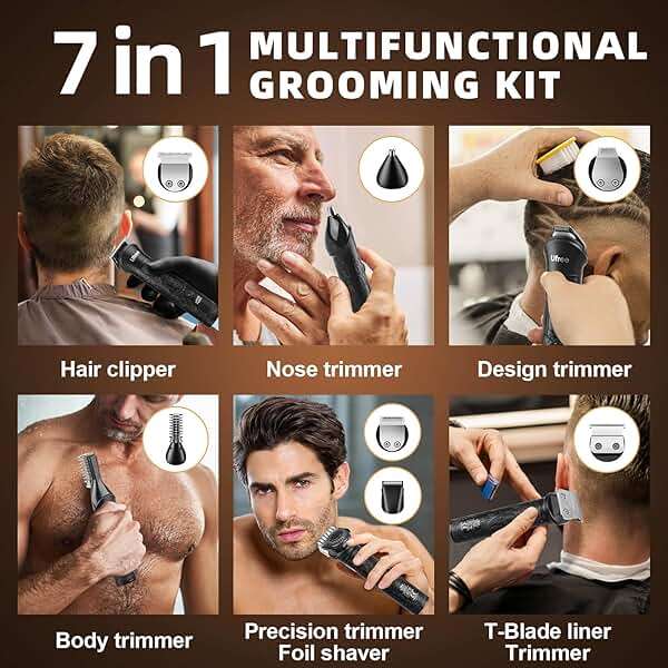 Ufree Beard Trimmer for Men, Electric Razor Shavers, Cordless Hair Clippers, 7 in 1 Beard Grooming Kit for Mustache, Body, Nose and Facial, Gifts for Men - Image 3