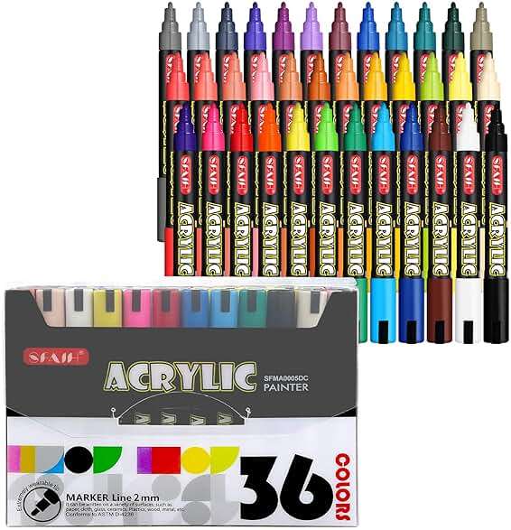 SFAIH Acrylic Creative Markers - 3mm Replaceable Nibs 36 Colors, Large Ink Capacity, Ultra-High Coverage, Non-Bleeding Water-Based Ink, Drawing Markers for Art Supplies, Wood, Fabric, Rock Painting - Image 1