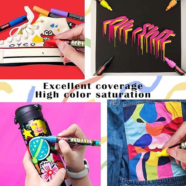 SFAIH Acrylic Creative Markers - 3mm Replaceable Nibs 36 Colors, Large Ink Capacity, Ultra-High Coverage, Non-Bleeding Water-Based Ink, Drawing Markers for Art Supplies, Wood, Fabric, Rock Painting - Image 4