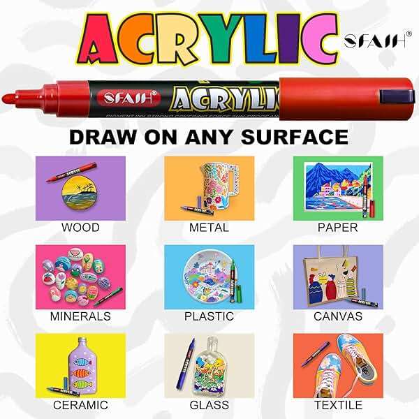 SFAIH Acrylic Creative Markers - 3mm Replaceable Nibs 36 Colors, Large Ink Capacity, Ultra-High Coverage, Non-Bleeding Water-Based Ink, Drawing Markers for Art Supplies, Wood, Fabric, Rock Painting - Image 5