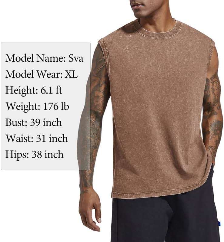 Wrenpies Mens Cotton Workout Gym Tank Top Sleeveless Cut Off Muscle Shirts Acid Wash Tshirts Running Beach Loose Fit Tees - Image 2