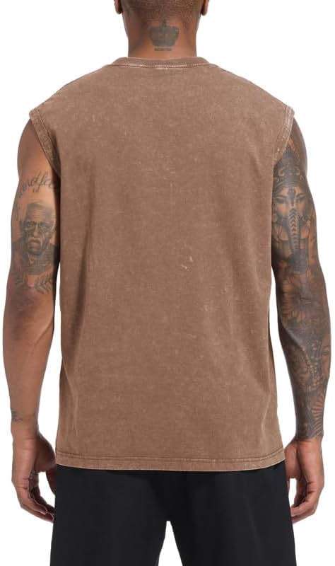 Wrenpies Mens Cotton Workout Gym Tank Top Sleeveless Cut Off Muscle Shirts Acid Wash Tshirts Running Beach Loose Fit Tees - Image 4