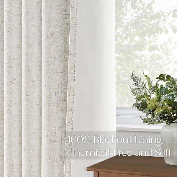 Topfinel Pinch Pleat Full Blackout Curtains & Drapes 84 Inch Length 2 Panels Set, Flax Linen Room Darkening Soundproof Curtains with Hooks Rings for Bedroom Living Room Track System, Beige Ivory Cream - Image 6
