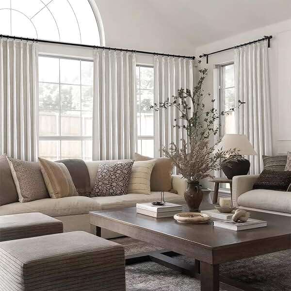 Topfinel Pinch Pleat Full Blackout Curtains & Drapes 84 Inch Length 2 Panels Set, Flax Linen Room Darkening Soundproof Curtains with Hooks Rings for Bedroom Living Room Track System, Beige Ivory Cream - Image 8