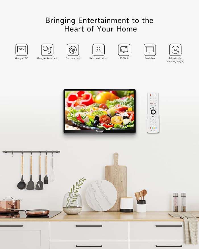 SYLVOX Kitchen TV, Small Smart TV for Kitchen, 15.6 inch 1080P Full HD Under Cabinet TVs, Google Smart Television with Voice Remote Control WiFi Bluetooth Chromecast 2 Speakers, Compact & Foldable - Image 5