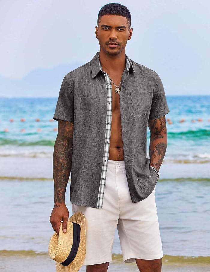 COOFANDY Men's Button Down Shirts Short Sleeve Casual Summer Beach Vacation Wedding Shirt with Pocket - Image 2