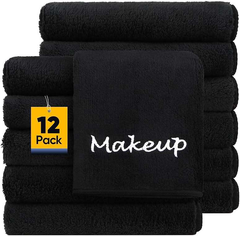 UNIMADE Makeup Remover Cloth, 12 Pack Black Facial Wash Cloths, Soft Coral Fleece Microfiber Towels for Face, Hand, and Bathroom(13" x 13") - Image 1