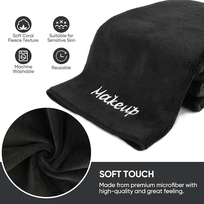 UNIMADE Makeup Remover Cloth, 12 Pack Black Facial Wash Cloths, Soft Coral Fleece Microfiber Towels for Face, Hand, and Bathroom(13" x 13") - Image 3