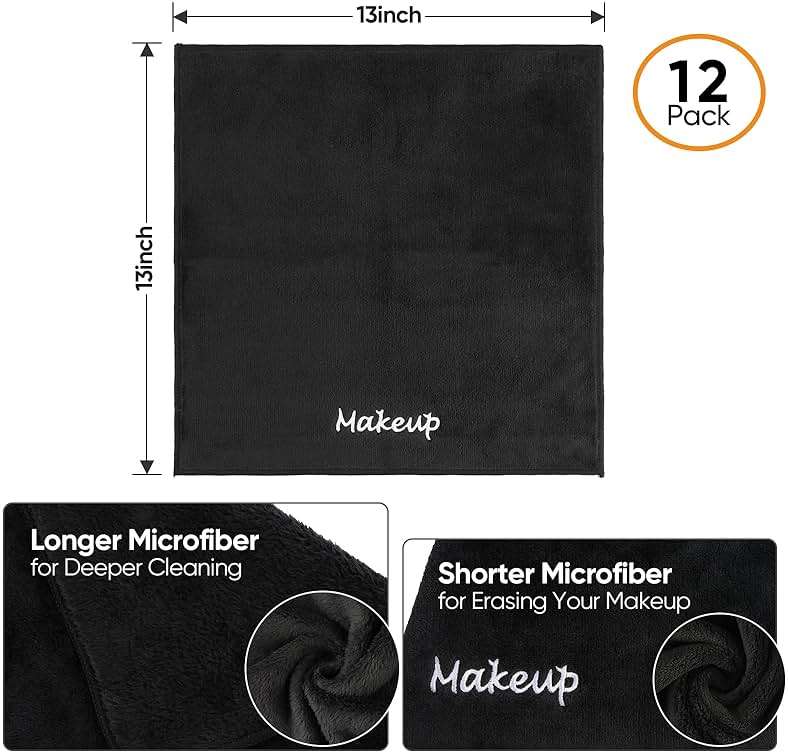 UNIMADE Makeup Remover Cloth, 12 Pack Black Facial Wash Cloths, Soft Coral Fleece Microfiber Towels for Face, Hand, and Bathroom(13" x 13") - Image 4