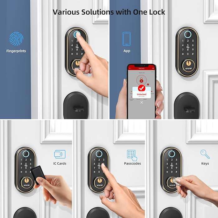 Smart Keyless Entry Door Lock - Fingerprint Electronic Deadbolt Touchscreen Keypad SMONET Biometric Digital Bluetooth Door Lock Smart Deadbolt Compatible with Alexa for Homes and Hotel - Image 3