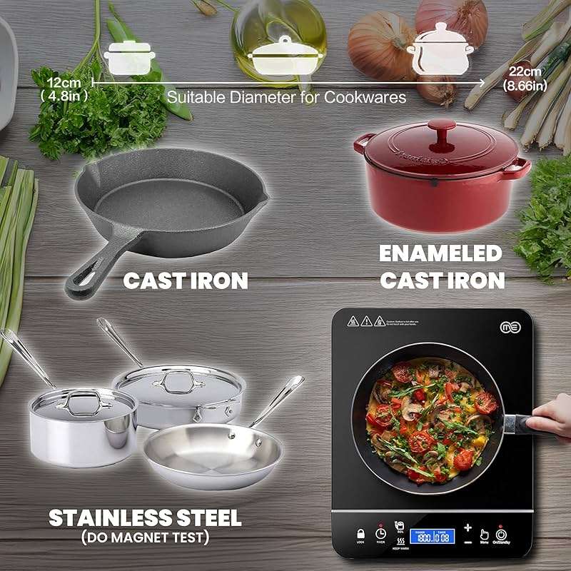 OMEO Portable Induction Cooktop Hot Plate Countertop Burner 1800 Watts Induction Burner with LCD Sensor Touch, LED Display, 10 Temperature Levels, Child Safety Lock, Auto Shutoff Function - Image 3