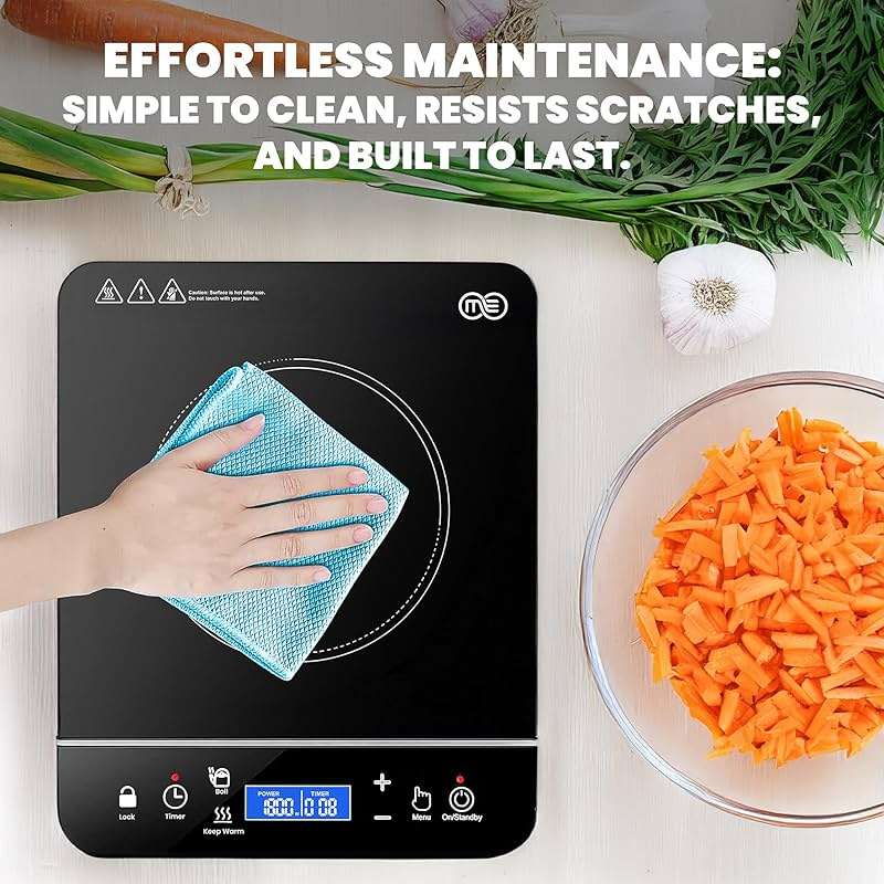OMEO Portable Induction Cooktop Hot Plate Countertop Burner 1800 Watts Induction Burner with LCD Sensor Touch, LED Display, 10 Temperature Levels, Child Safety Lock, Auto Shutoff Function - Image 8
