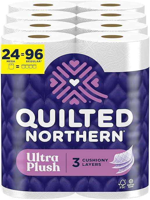 Quilted Northern Ultra Plush Toilet Paper, 24 Mega Rolls = 96 Regular Rolls, 3X Thicker*, 3 Ply Soft Toilet Tissue - Image 1