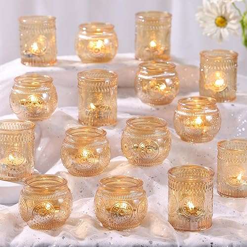 48Pcs Gold Votive Candle Holders - Glass Candle Holder Bulk for Table Centerpiece, Tea Lights Candle Holders for Home, Christmas Party & Wedding Shower - Image 1