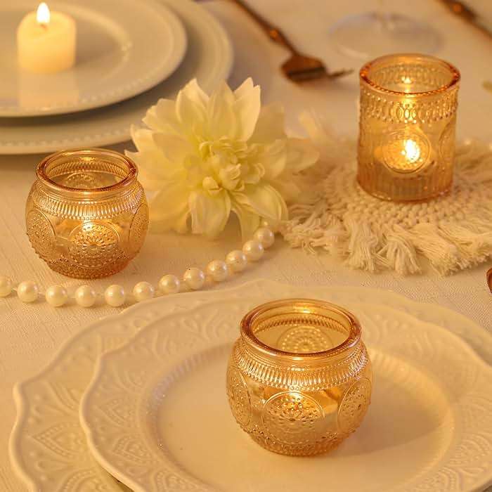 48Pcs Gold Votive Candle Holders - Glass Candle Holder Bulk for Table Centerpiece, Tea Lights Candle Holders for Home, Christmas Party & Wedding Shower - Image 2