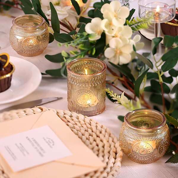 48Pcs Gold Votive Candle Holders - Glass Candle Holder Bulk for Table Centerpiece, Tea Lights Candle Holders for Home, Christmas Party & Wedding Shower - Image 3