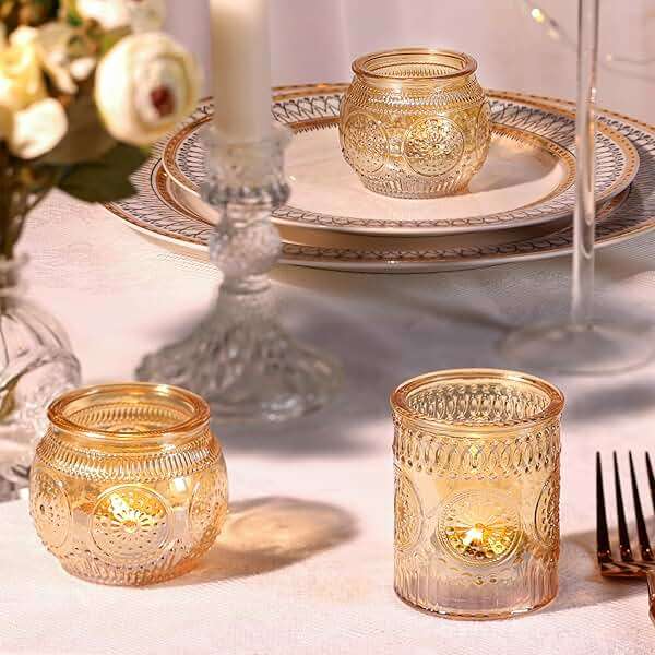 48Pcs Gold Votive Candle Holders - Glass Candle Holder Bulk for Table Centerpiece, Tea Lights Candle Holders for Home, Christmas Party & Wedding Shower - Image 4