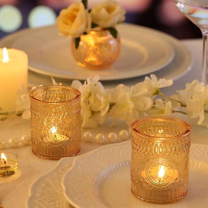 48Pcs Gold Votive Candle Holders - Glass Candle Holder Bulk for Table Centerpiece, Tea Lights Candle Holders for Home, Christmas Party & Wedding Shower - Image 5