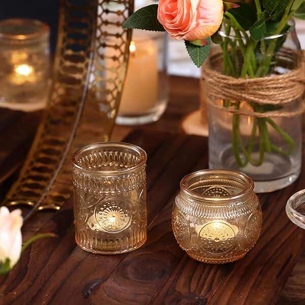 48Pcs Gold Votive Candle Holders - Glass Candle Holder Bulk for Table Centerpiece, Tea Lights Candle Holders for Home, Christmas Party & Wedding Shower - Image 7