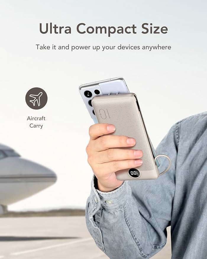 VEGER Portable Charger with Built-in AC Plug and Cables, All in One 10000mAh Ultra Slim Power Bank Emergency Fast Charging for Travel Battery Pack Compatible with iPhone, Samsung, Android, Coffee - Image 8