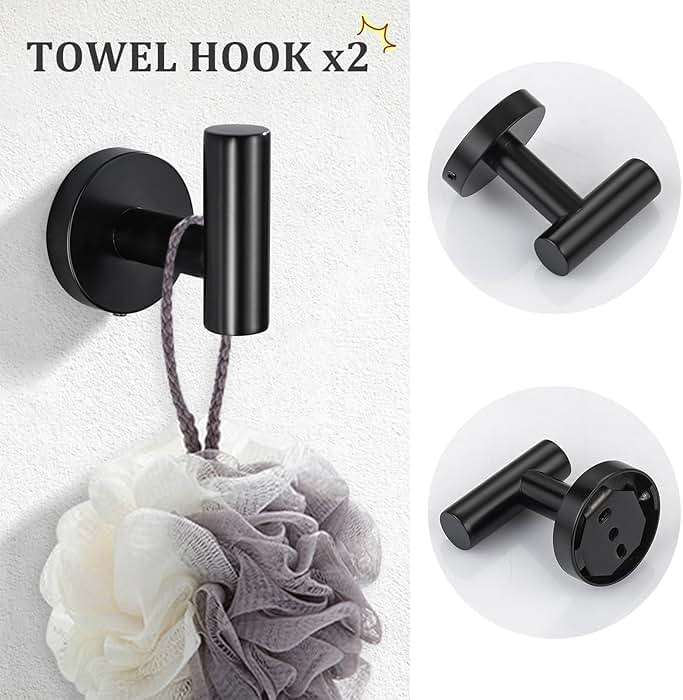 TURS Matte Black Bathroom Hardware Set 5 Piece, SUS304 Stainless Steel Bath Towel Bar Set, 24 Inch Bathroom Accessories Kit Wall Mounted - Image 6