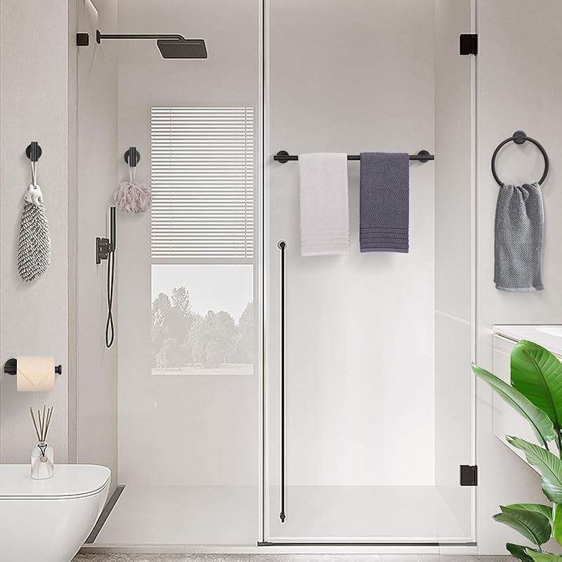 TURS Matte Black Bathroom Hardware Set 5 Piece, SUS304 Stainless Steel Bath Towel Bar Set, 24 Inch Bathroom Accessories Kit Wall Mounted - Image 7